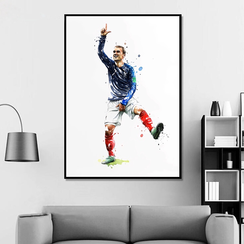 Griezmann France World Cup Soccer Football Star Poster Watercolor Painting Wall Art Home Canvas Print - 2