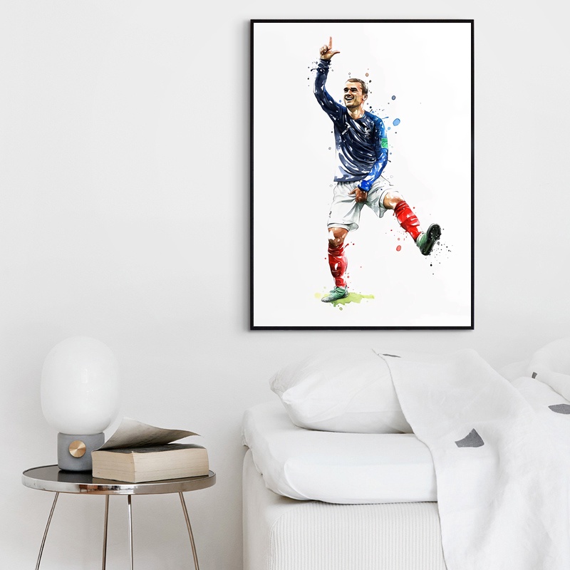 Griezmann France World Cup Soccer Football Star Poster Watercolor Painting Wall Art Home Canvas Print - 3