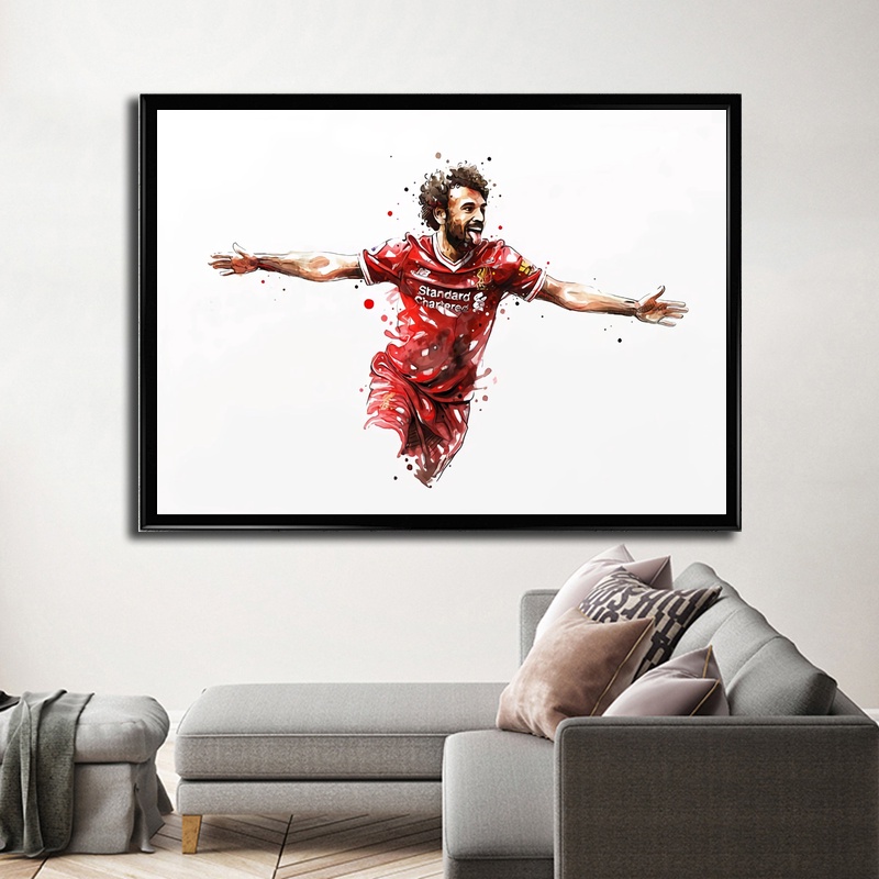 Mohamed Salah Liverpool Football Star Poster Watercolor Painting Wall Art Home Canvas Print - 2