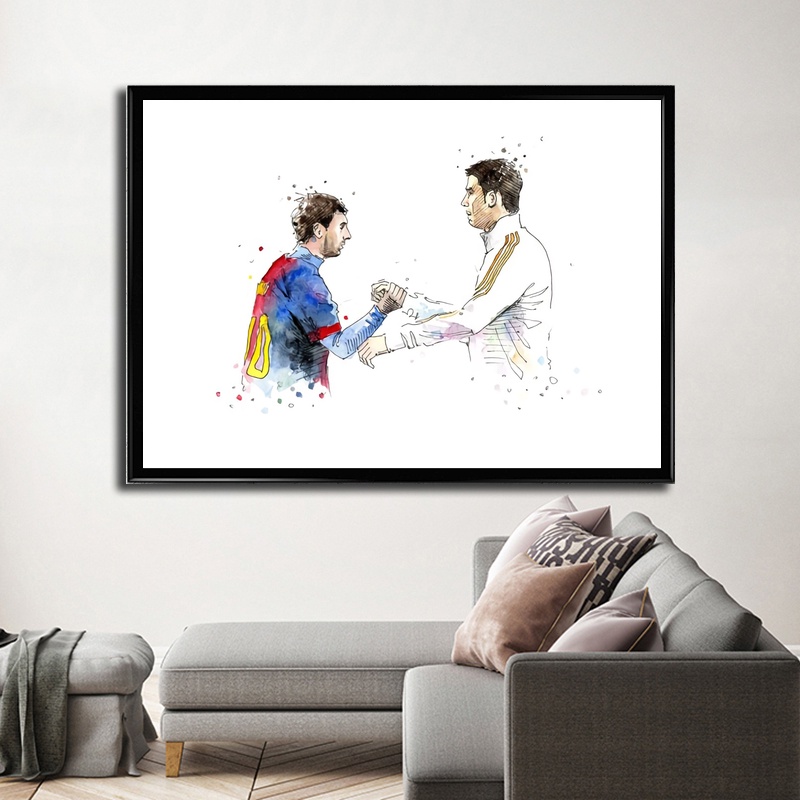 Messi Vs Ronaldo Football Star Poster Watercolor Painting Wall Art Home Canvas Print - 2