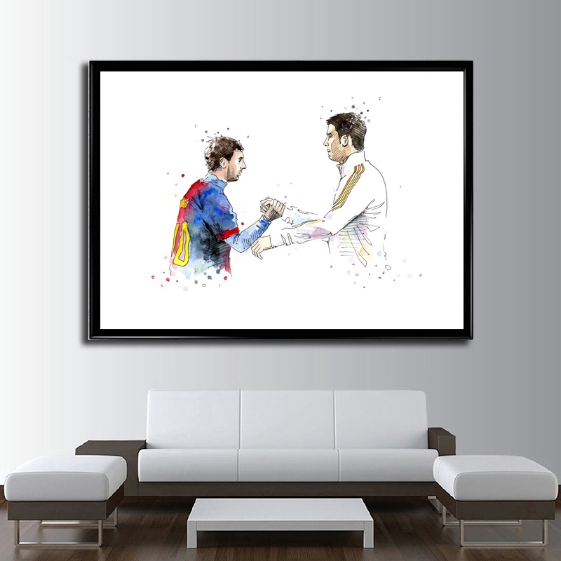 Messi Vs Ronaldo Football Star Poster Watercolor Painting Wall Art Home Canvas Print - 3