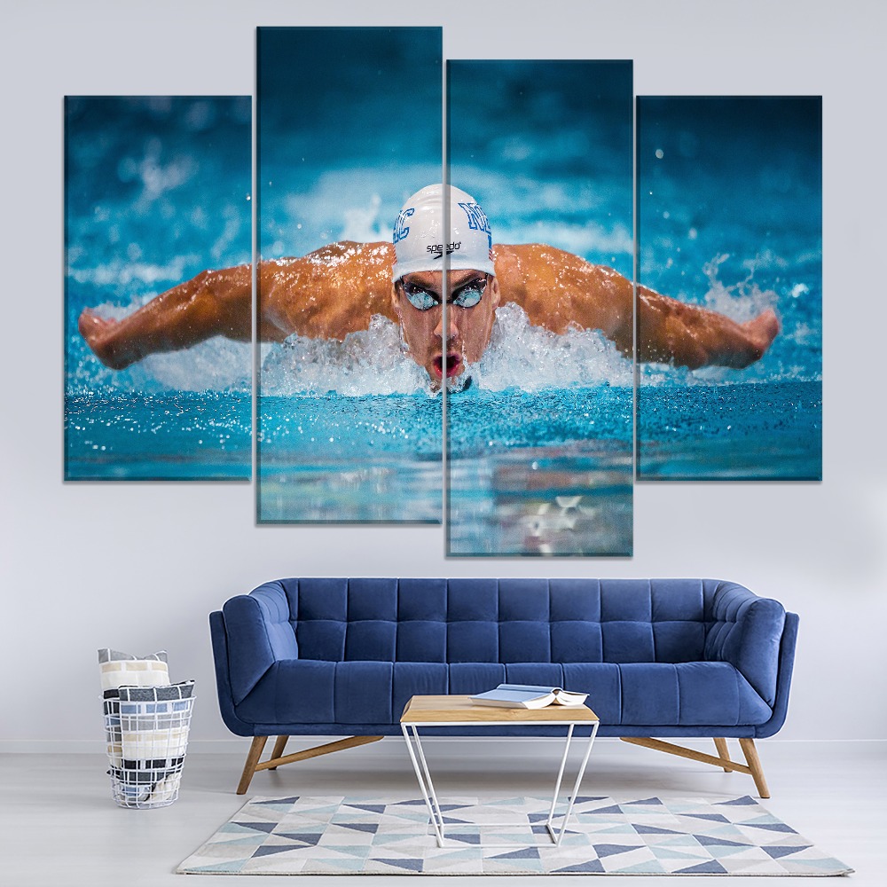 Michael Phelps Sport Painting 5 Piece Modular Style Picture Modern Canvas Print Type Home Wall Artwork Poster - 3
