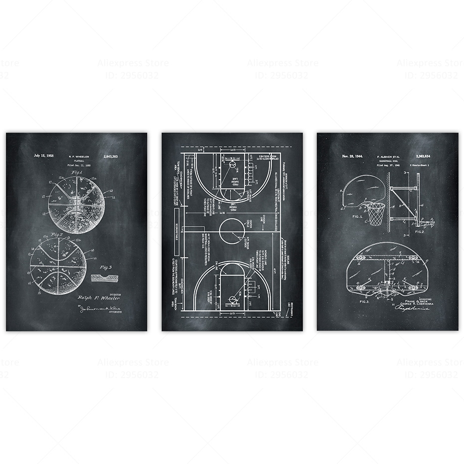 Basketball Idea Poster Print Blueprint Vintage Patent Canvas Wall Art Home Decoration Retro Picture - 2