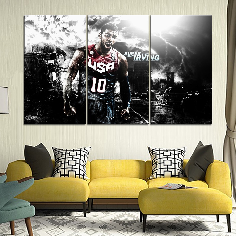 Kyrie Irving Basketball Player Painting 4 Piece Modular Style Picture Modern Canvas Print Type Home Wall Artwork Poster - 4