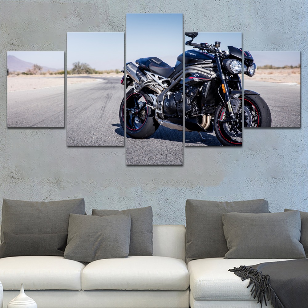 Modern Home Wall 5 Piece Modular Motorcycle Painting Canvas Print Type Triumph Speed Triple 1050 Rs Poster - 2