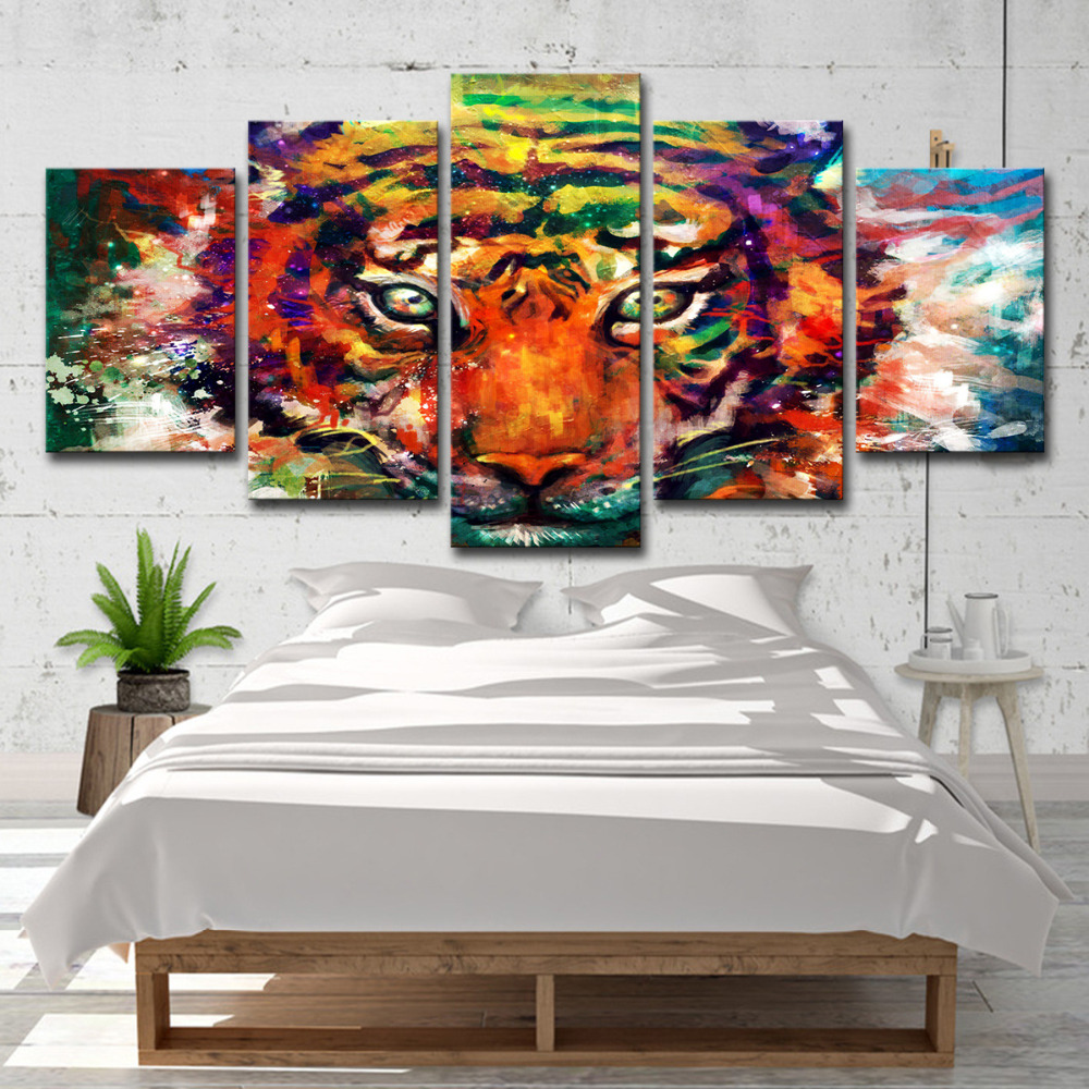 5panel Hd Modular Lion And Snow Tiger Canvas Wall Art Print For Home Decor - 6