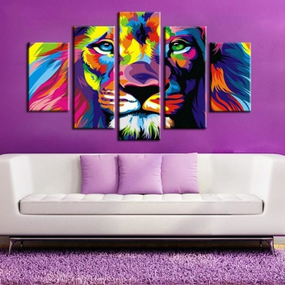 5panel Hd Modular Lion And Snow Tiger Canvas Wall Art Print For Home Decor - 10