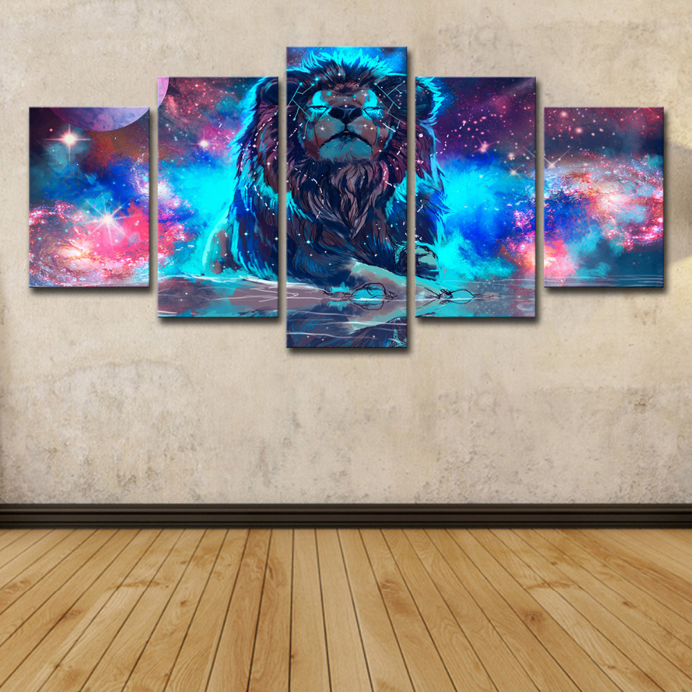 5panel Hd Modular Lion And Snow Tiger Canvas Wall Art Print For Home Decor - 13