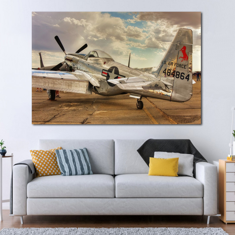 P 51 Mustang Vintage Aircraft Military Photo Living Room Home Wall Art Wood Frame Poster - 2