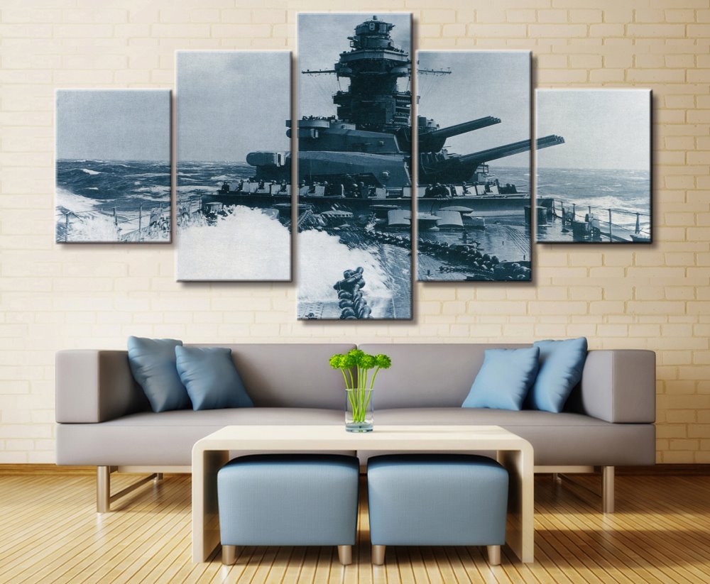 Hd 5panel Canvas Wall Art Featuring Bismarck Battleship Naval Military Inspired Home Decor Poster - 2