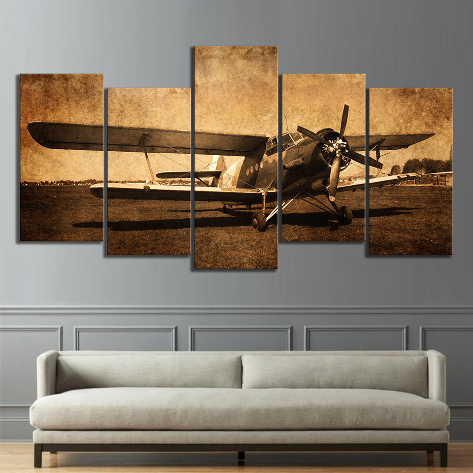 5 Piece Canvas Prints Vintage Aircraft Art Old Plane Picture Wall Paintings Retro Military Aviation Airplane - 3