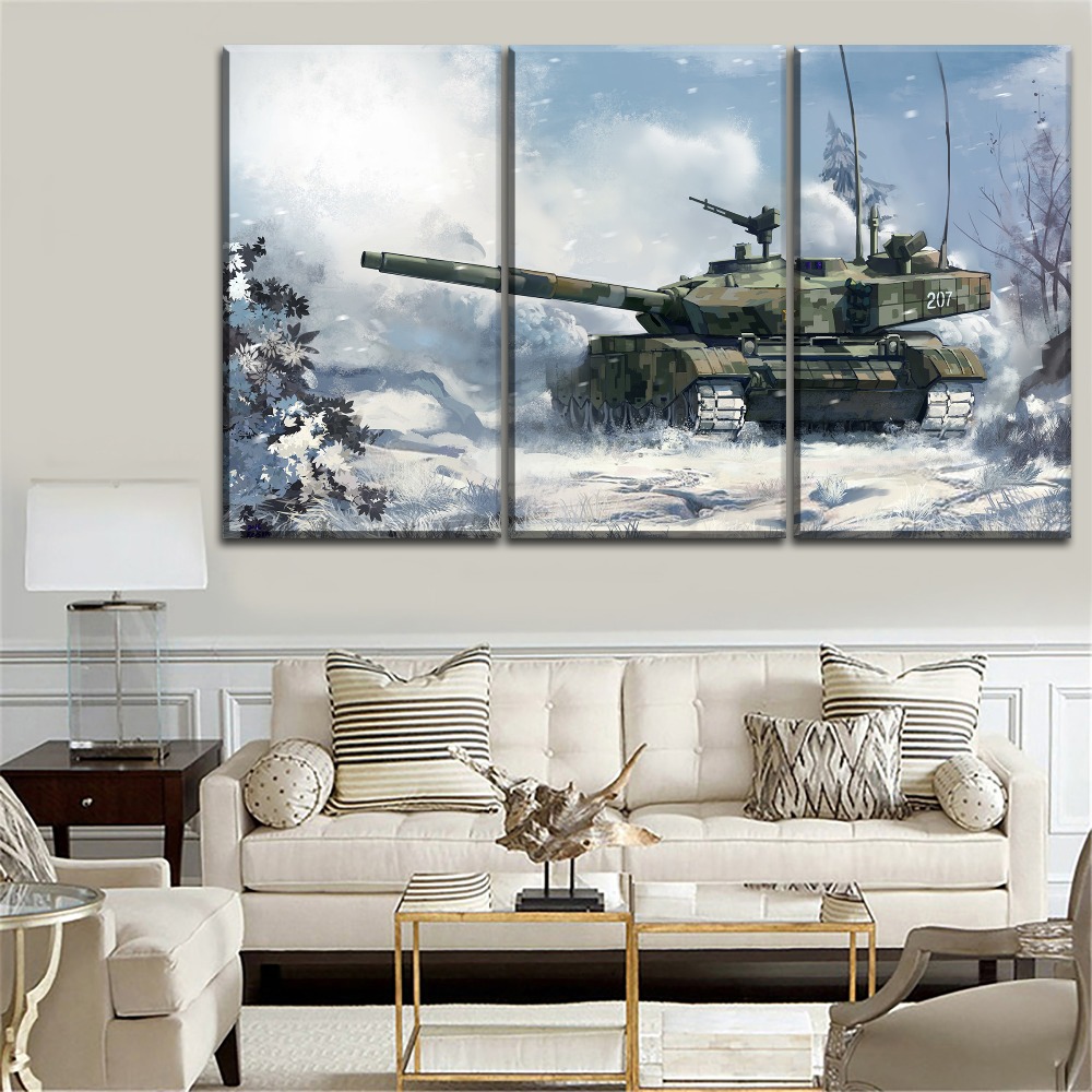 On The Wall Decorative Style Picture 1 Piece In Snow Artistic Military Tank Type 207 Oil Painting Modern Canvas Print - 2