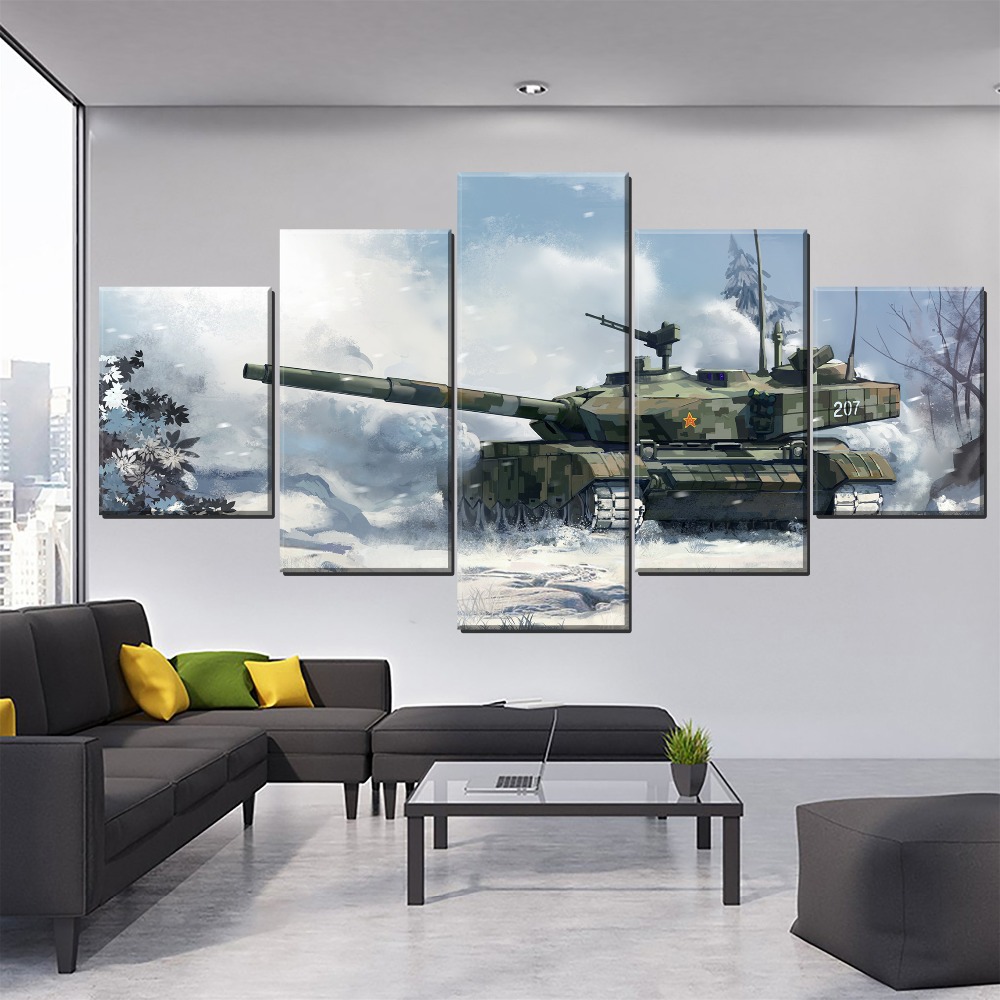 On The Wall Decorative Style Picture 1 Piece In Snow Artistic Military Tank Type 207 Oil Painting Modern Canvas Print - 3