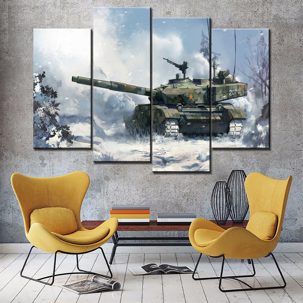 On The Wall Decorative Style Picture 1 Piece In Snow Artistic Military Tank Type 207 Oil Painting Modern Canvas Print - 4