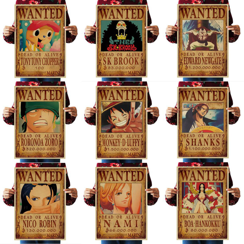 Anime One Piece Vintage Wall Stickers Luffy Chopper Wanted Posters 515x36cm Home Decor - 1