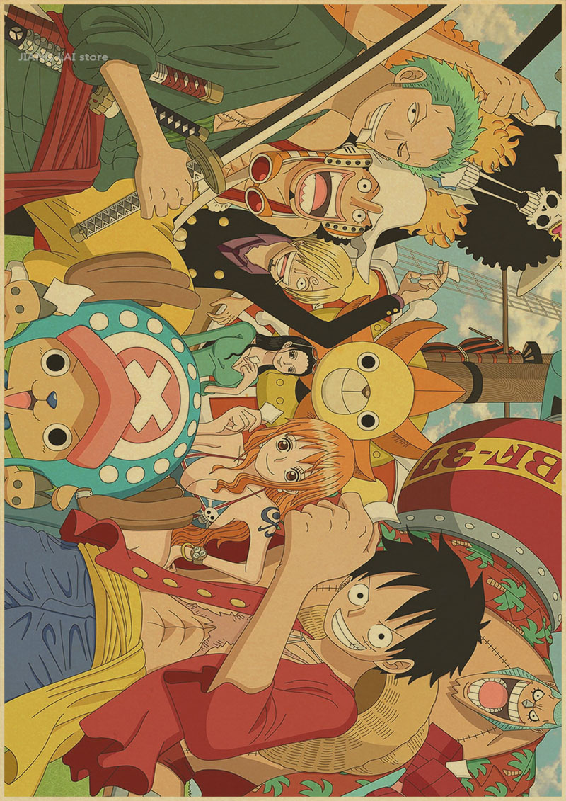 Home Wall Stickers Vintage Paper Retro Anime Poster - Luffy Wanted One Piece - 4