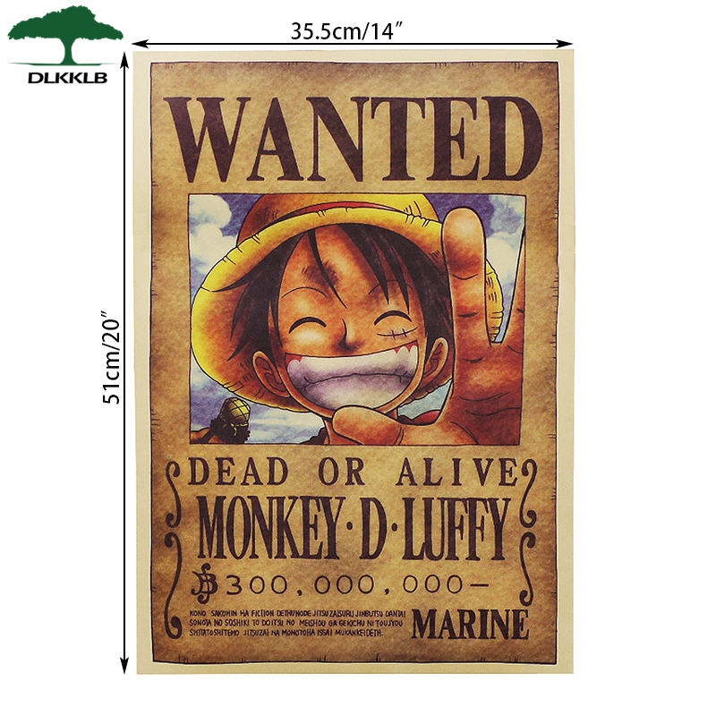 Dlkklb Home Wall Stickers One Piece Posters Luffy Wanted Vintage Kraft Paper Anime Paintings 51 X 35cm - 6