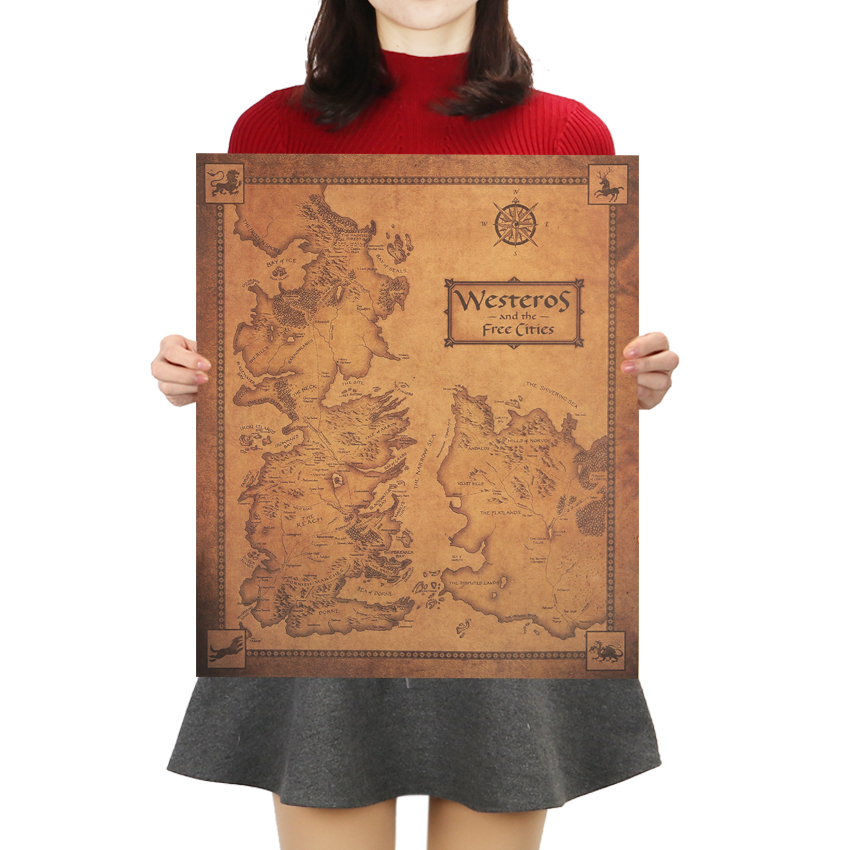Wall Sticker Mural Game Thrones Westeros Map Vintage Kraft Paper Poster Living Room Decorative - 5