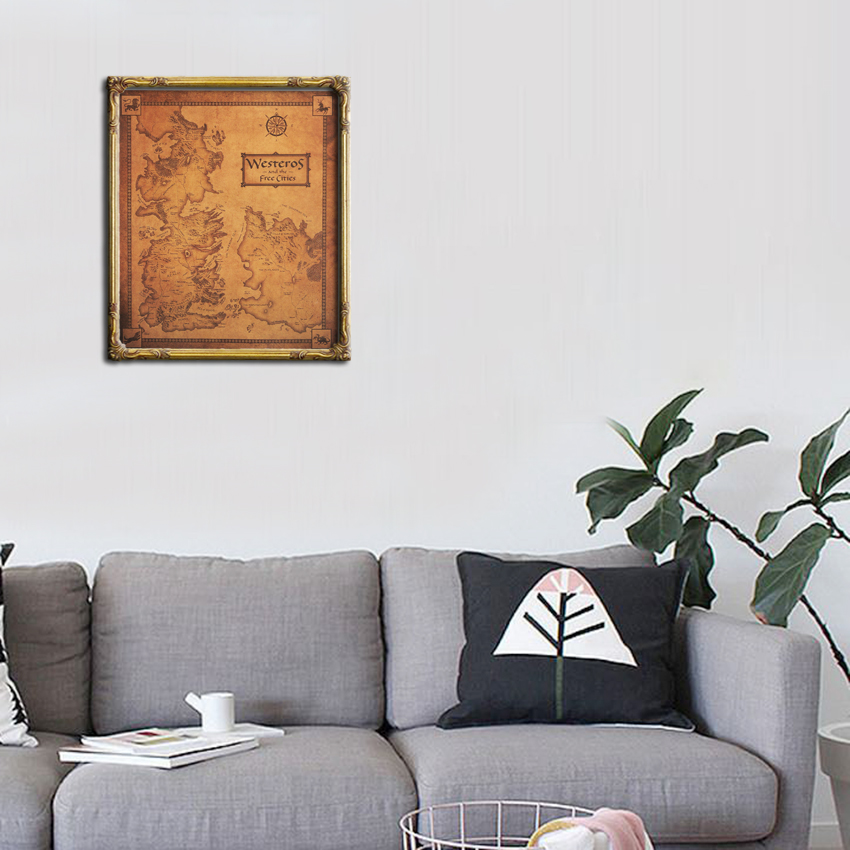 Wall Sticker Mural Game Thrones Westeros Map Vintage Kraft Paper Poster Living Room Decorative - 6
