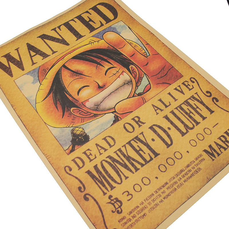 Dlkklb Home Wall Stickers Vintage Paper Anime Poster One Piece Posters Luffy Wanted Bar 51 X 35cm - 2