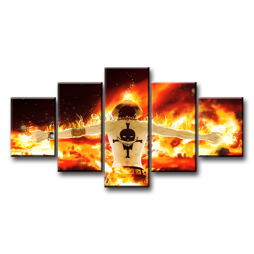 Anime One Piece Portgas D Ace 5piece Canvas Wall Art Prints For Modern Home Decor - 1