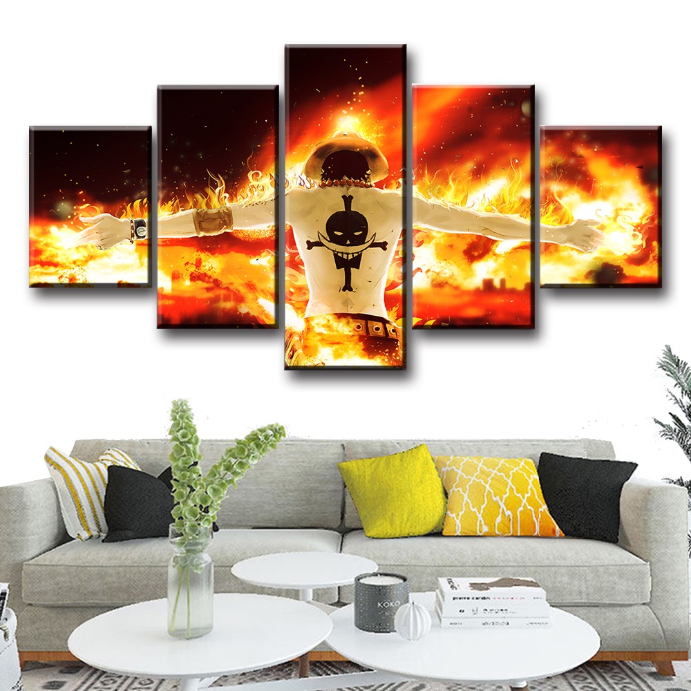 Anime One Piece Portgas D Ace 5piece Canvas Wall Art Prints For Modern Home Decor - 5