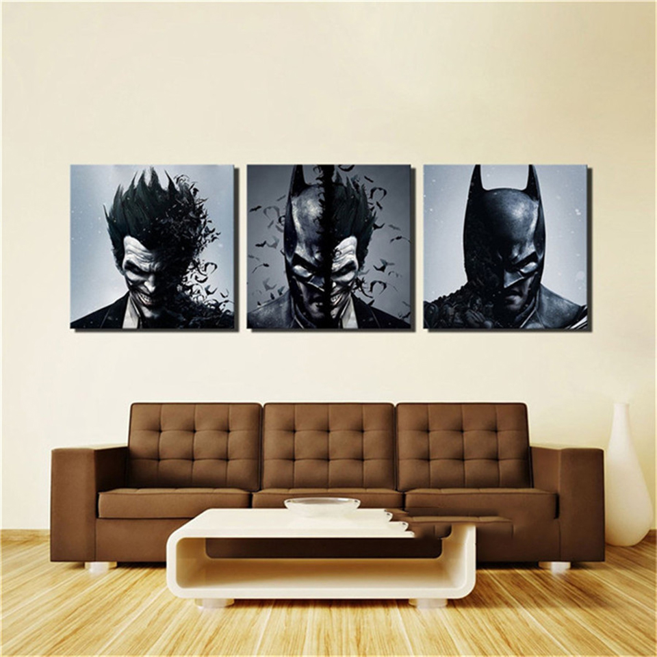 3piece Hd Joker Batman Poster Canvas Print Set Modular Wall Art For Living Room Decoration - 3