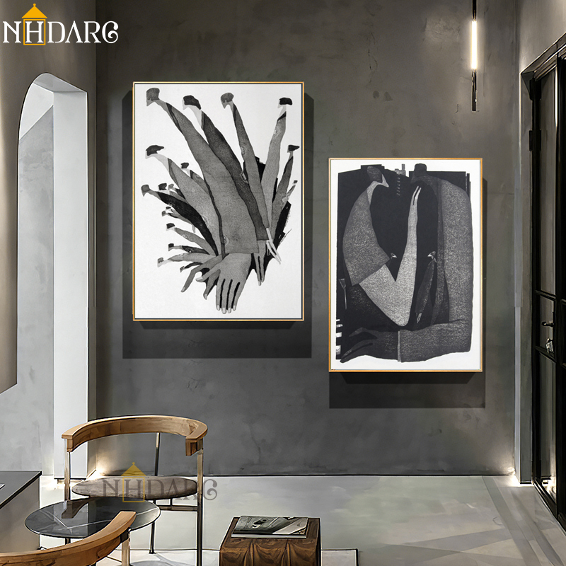 Contemporary Abstract Black White Character Canvas Art Print Wall Decor For Living Room Stylish Home Decoration Poster Painting - 12