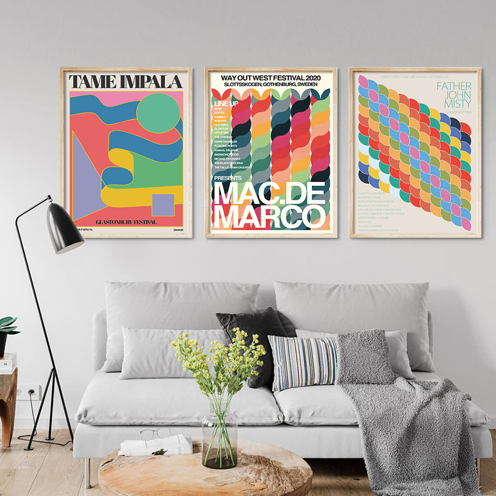 Tame Impala At Glastonbury Gig Poster The Black Keys Vintage Colorful Canvas Painting Wall Pictures For Living Room Home Decor - 2