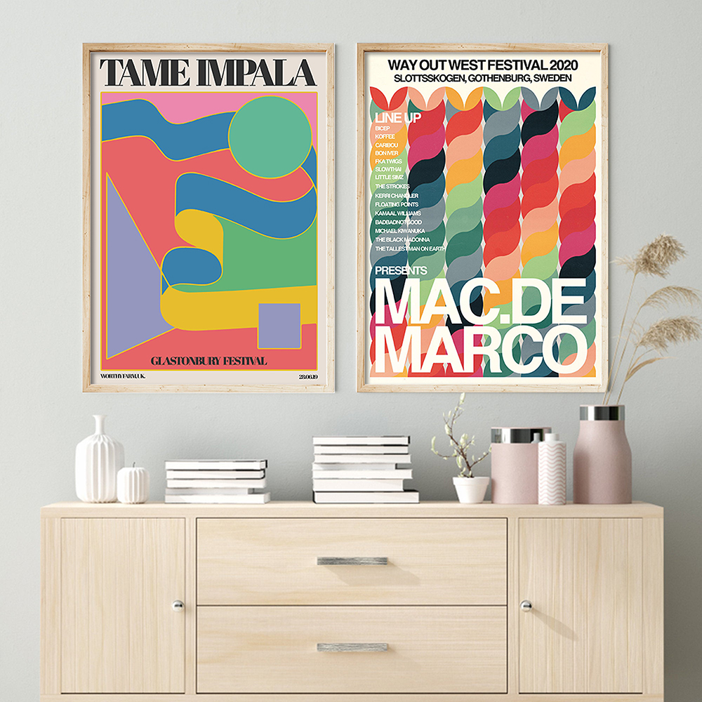 Tame Impala At Glastonbury Gig Poster The Black Keys Vintage Colorful Canvas Painting Wall Pictures For Living Room Home Decor - 3