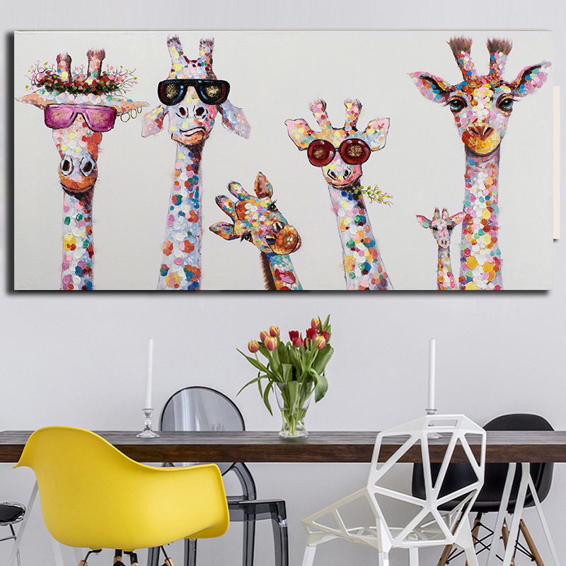 Colorful Giraffe Animal Family Poster Painting Cuadros For Kid Wall Art Picture Living Room Home Decor Posters Oil - 2