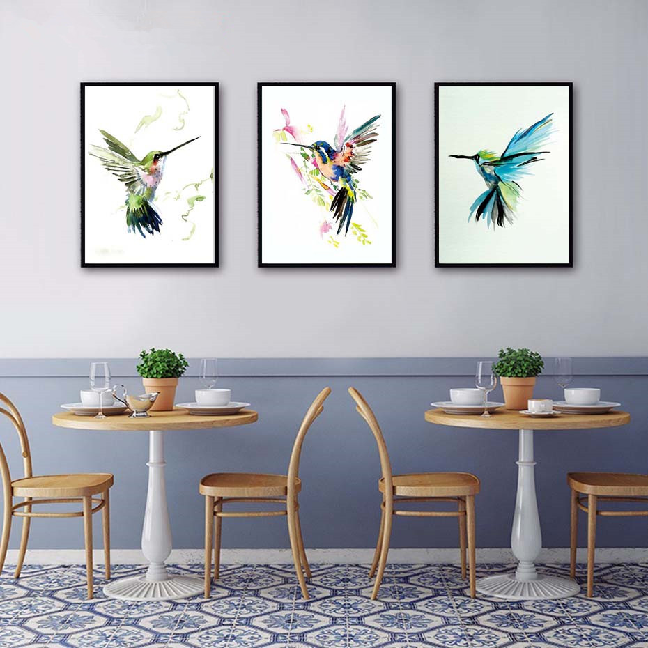 Colorful Abstract Hummingbird Wall Art Canvas Painting Watercolor Prints Home Decor Pictures Living Room - 2