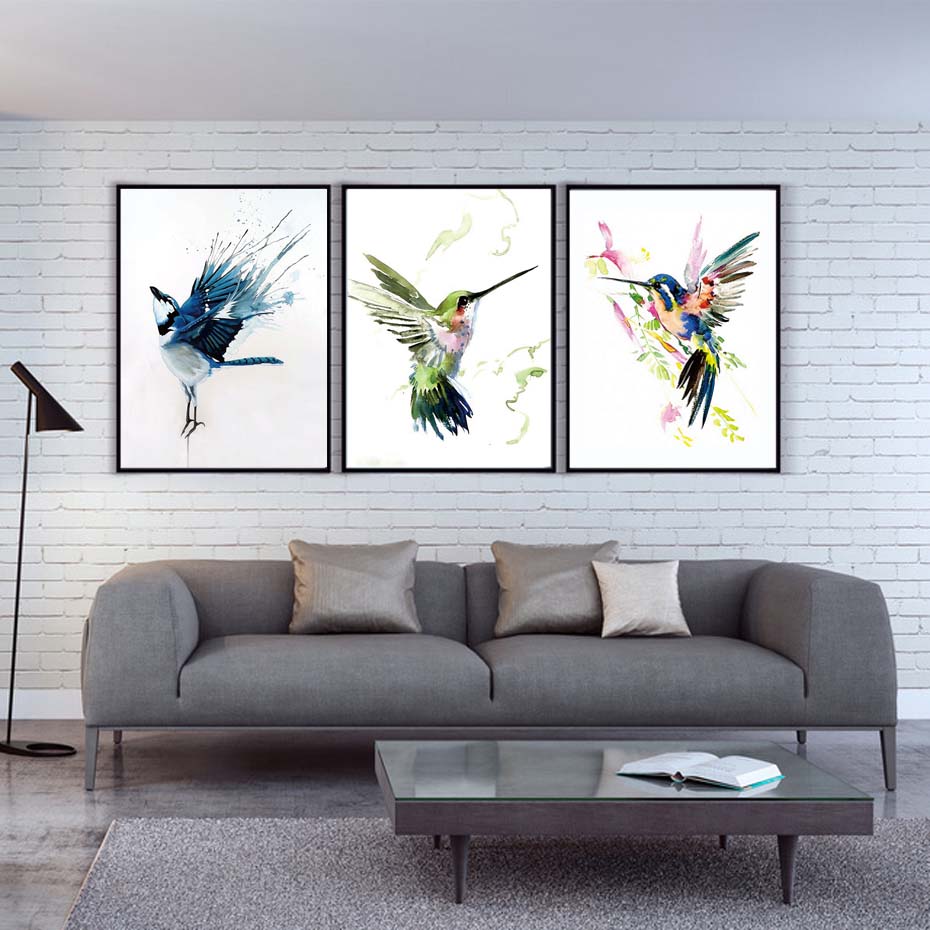 Colorful Abstract Hummingbird Wall Art Canvas Painting Watercolor Prints Home Decor Pictures Living Room - 3