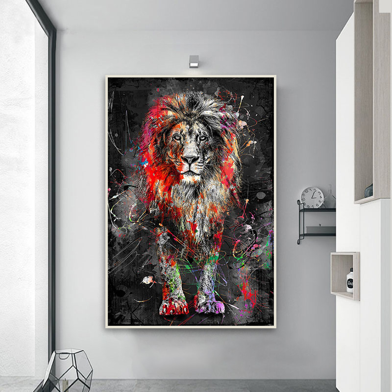 Colorful Lion Graffiti Canvas Painting Abstract Animal Wall Art Posters And Prints Cuadros Decorative Pictures For Home Design - 4