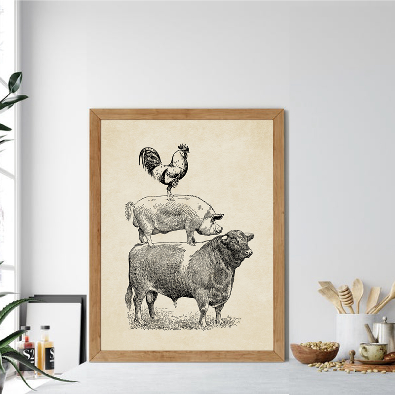 Farm Cow Pig Vintage Poster Kitchen Decor French Country Farmhouse Retro Wall Art Picture Canvas Painting Prints - 3