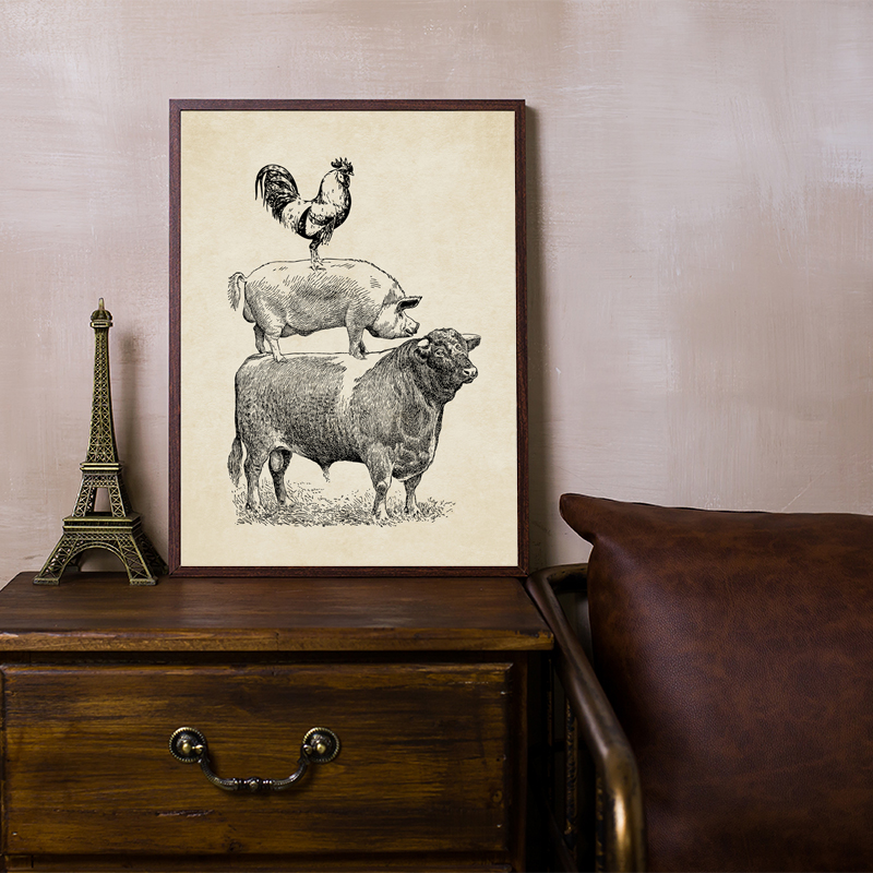 Farm Cow Pig Vintage Poster Kitchen Decor French Country Farmhouse Retro Wall Art Picture Canvas Painting Prints - 4