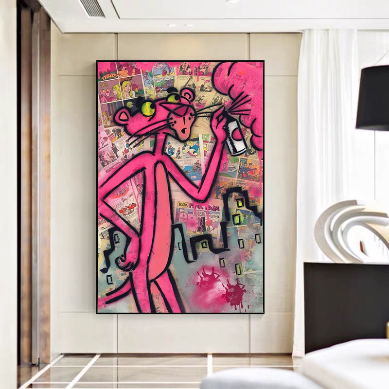 Pink Panther Graffiti Canvas Art Colourful Wall Decor Prints Street Style Poster For Living Room Home Interior Decoration - 1