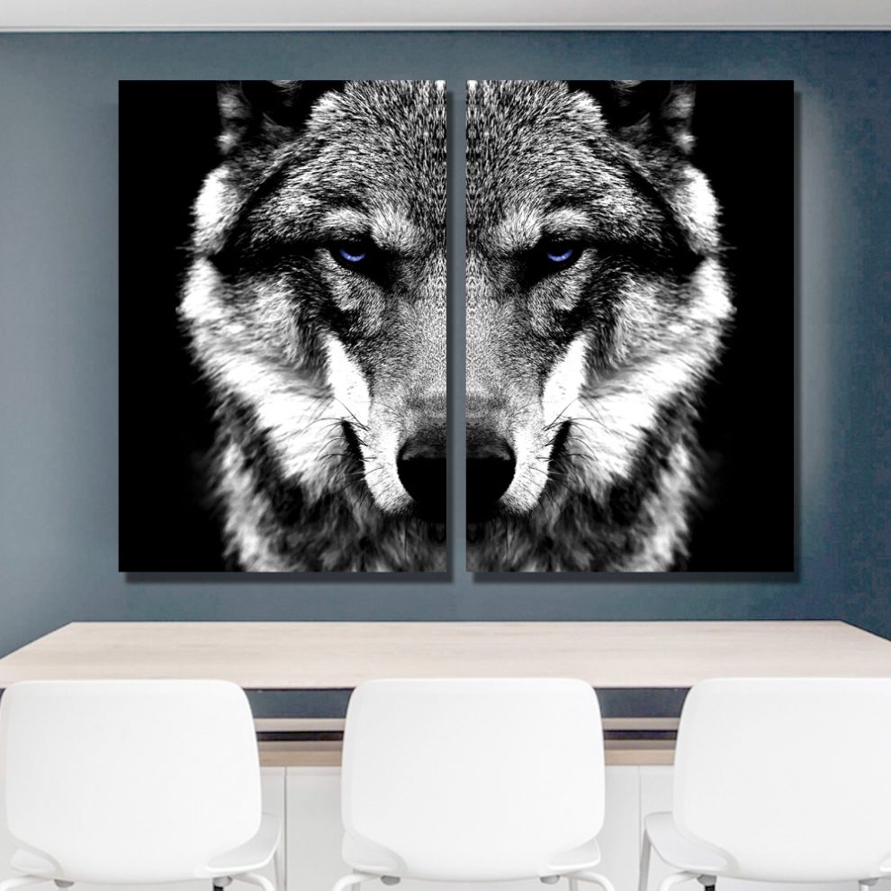Modern Nordic Black White Wolf Canvas Wall Art For Living Room