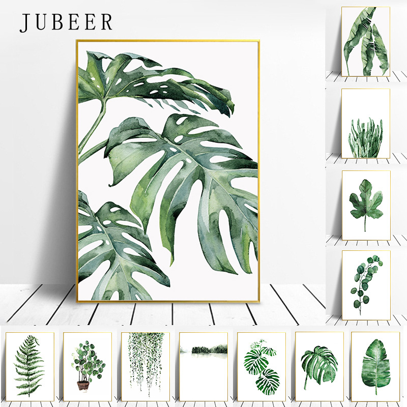 Modern Scandinavian Style Wall Art Poster Tropical Green Leaves Picture For Living Room Home Decor - 2