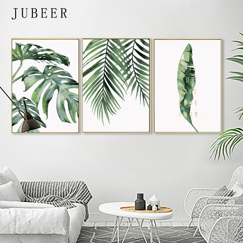 Modern Scandinavian Style Wall Art Poster Tropical Green Leaves Picture For Living Room Home Decor - 4