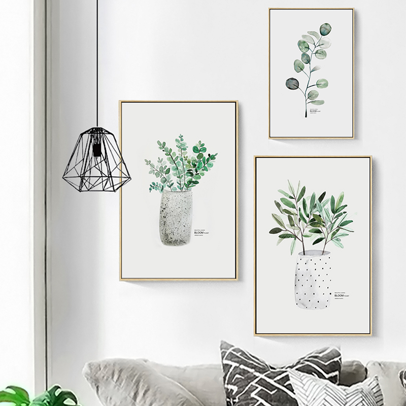 Living Room Decoration Minimalist Watercolor Vase Green Plant Art Poster Wall Print Canvas Painting Picture For Modern Home - 3