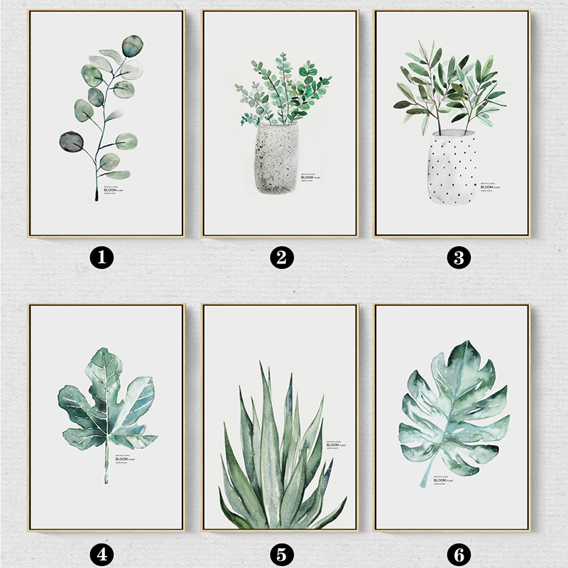Living Room Decoration Minimalist Watercolor Vase Green Plant Art Poster Wall Print Canvas Painting Picture For Modern Home - 5