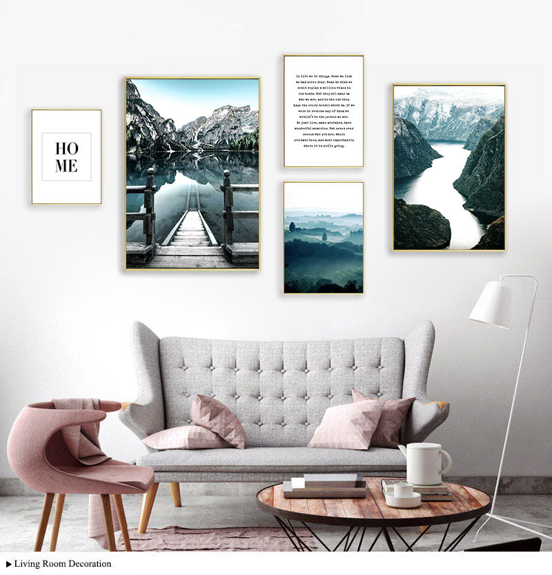 Scandinavian Nature Landscape Canvas Print Nordic Style Poster Lake Wall Art For Living Room Decor - 4