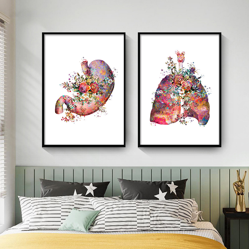 Anatomical Medical Art Canvas Poster Floral Heart Lung Diagram For Hospital Decor Student Education - 9