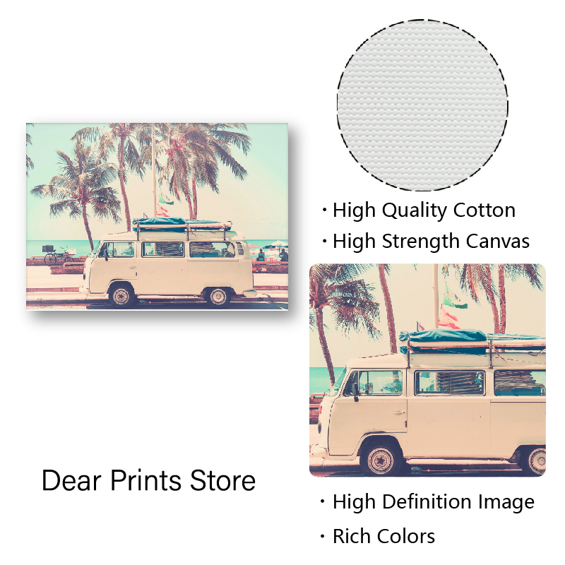 Camper Van Bus Photo Print Travel Poster Boho Decor Vintage Beach Palm Tree Seascape Picture Wall Art Canvas Painting - 2