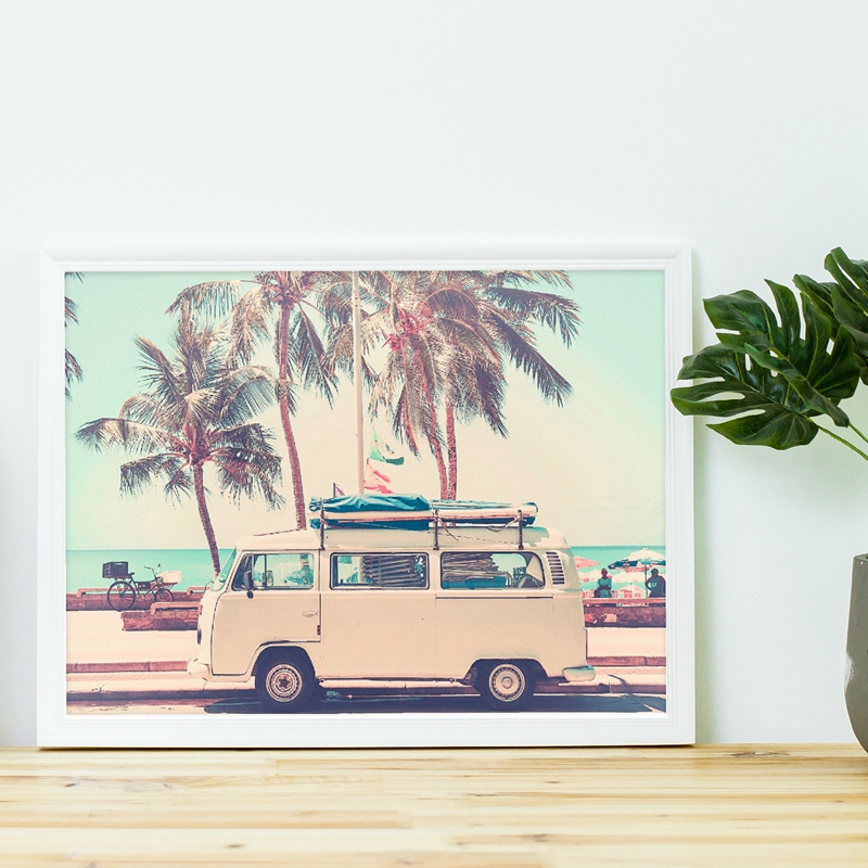 Camper Van Bus Photo Print Travel Poster Boho Decor Vintage Beach Palm Tree Seascape Picture Wall Art Canvas Painting - 4