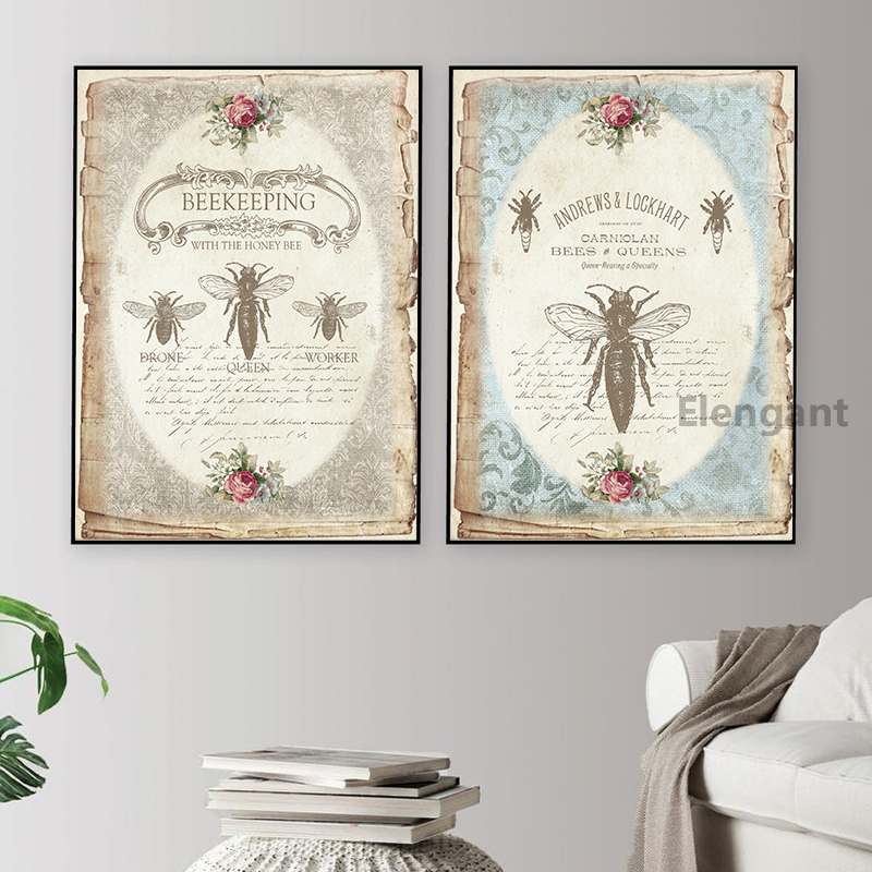 Bee Vintage Posters And Prints French Shabby Chic Wall Art Canvas Painting Retro Decoration Pictures Living Room Decor - 3