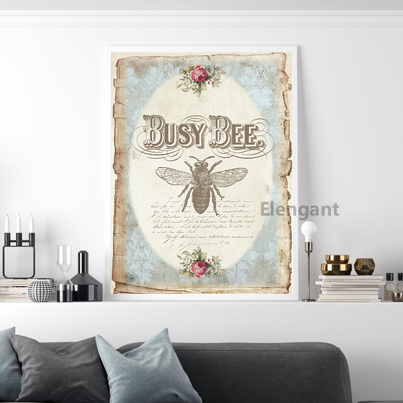 Bee Vintage Posters And Prints French Shabby Chic Wall Art Canvas Painting Retro Decoration Pictures Living Room Decor - 5