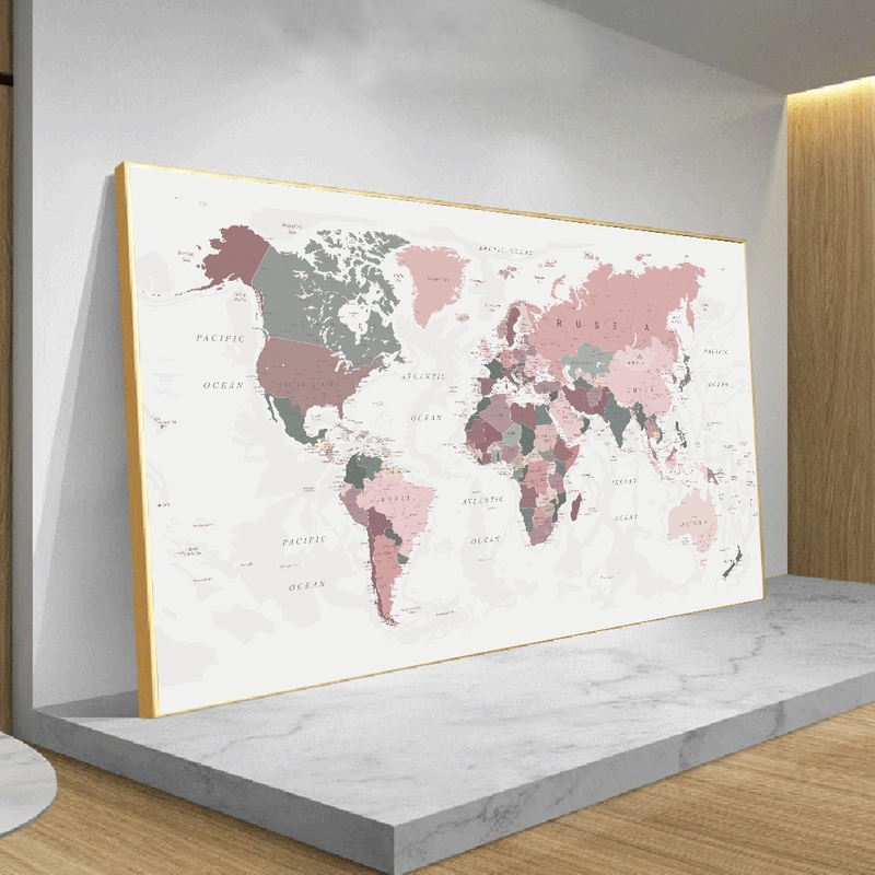 World Map Poster Print Pink Colors Wall Art Canvas Painting Big Size Picture For Living Room Home Decor Cuadros No Frame - 2