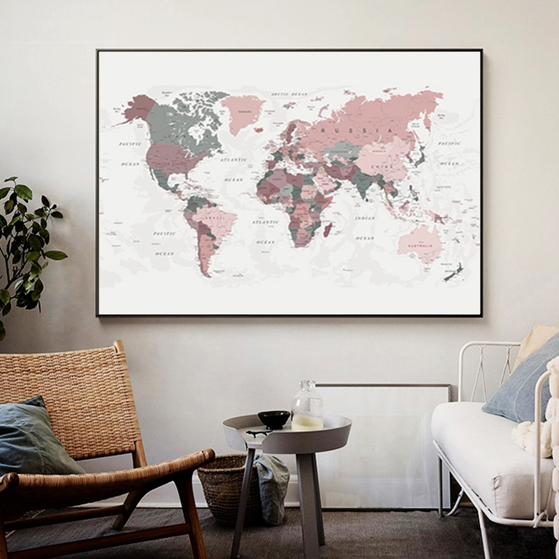 World Map Poster Print Pink Colors Wall Art Canvas Painting Big Size Picture For Living Room Home Decor Cuadros No Frame - 5